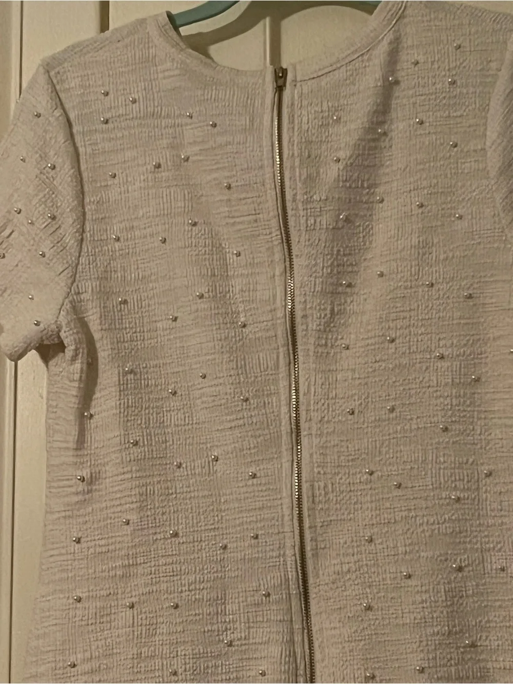 Women’s White Pearl-Accent Short Sleeve Dress